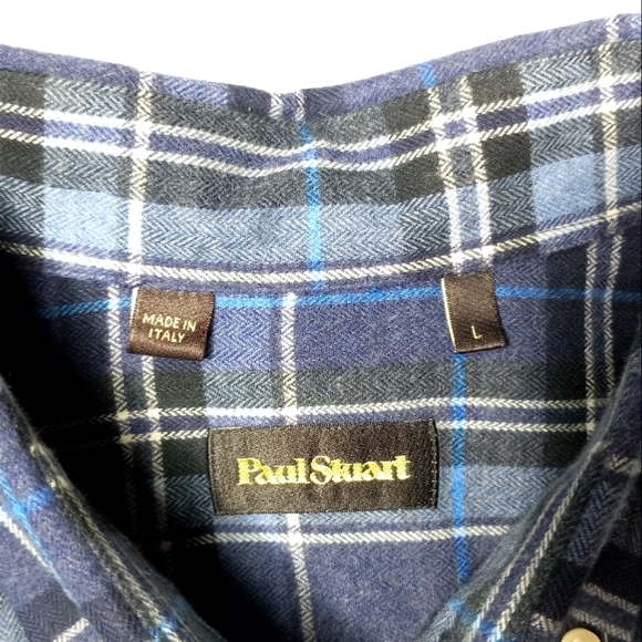 Paul Stewart button flannel shirt men's size Large made in Italy - Picture 5 of 8